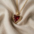 Gold Ruby Heart Necklace "Angel's Embrace"