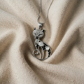 Silver Cat Pendant with Set Zircons
