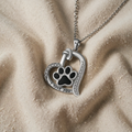 Heart-Shaped Necklace with Dog Paw Print and Zirconia