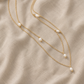 Gold Double Necklace with Small Pearl Effect Elements