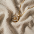 Stylish Silver Sunflower Cubic Zirconia Necklace Round