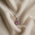 Pink Oval Crown Halo Necklace | White Gold