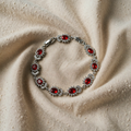 Silver Ruby Flower Bracelet with Delicate Silver Links