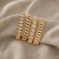 Gold Thick Cube Cubic Zirconia Adjustable Bracelet Set