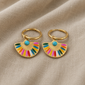 Fan-Shaped Colourful Enamel Earrings