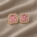 Exquisite Stud Earrings with Powder-Cut Pink Zirconia